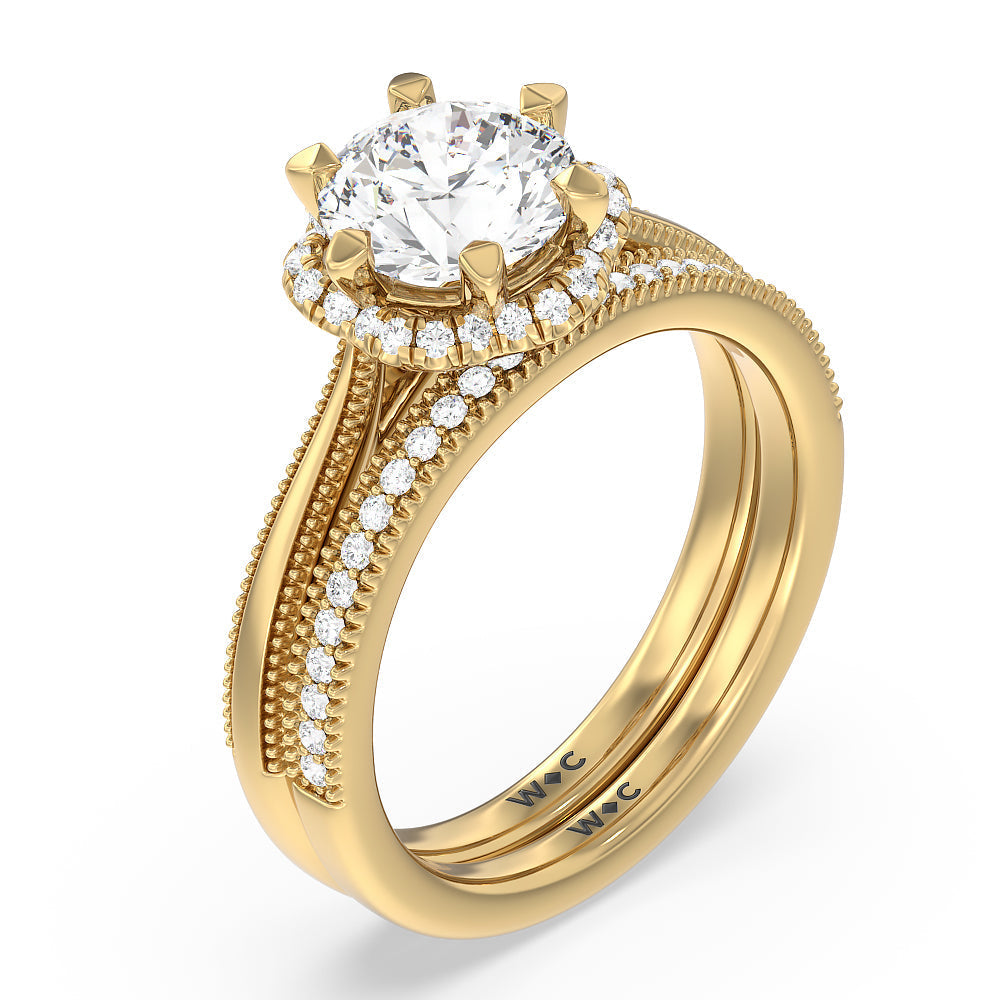 Floral Halo Cathedral Engagement Ring with Oval Cut Diamond in 14KT Yellow Gold view 4
