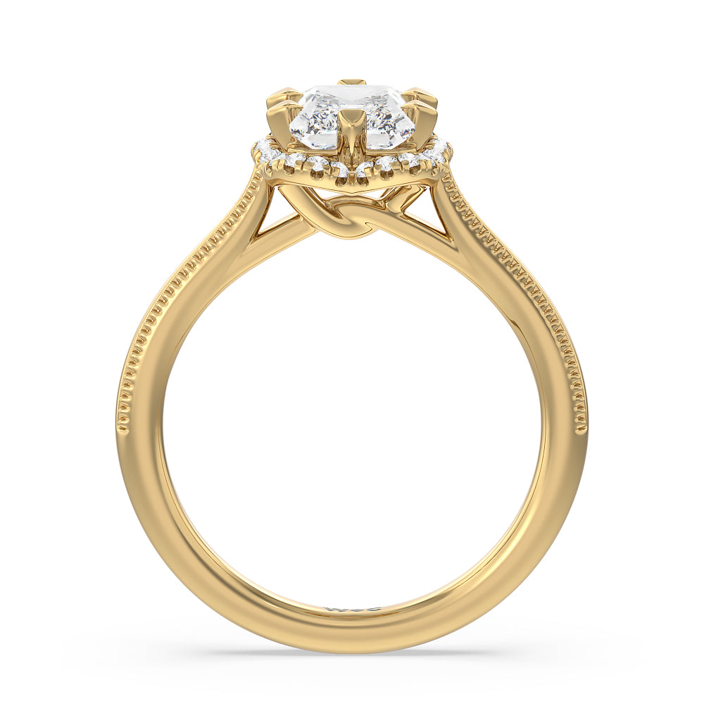 Floral Halo Cathedral Engagement Ring with Radiant Cut Diamond in 14KT Yellow Gold view 2
