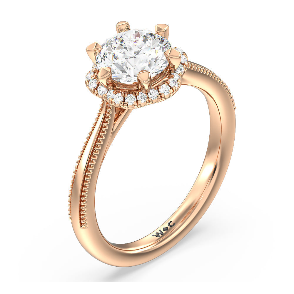 Floral Halo Cathedral Engagement Ring with Round Cut Diamond in 14KT Rose Gold view 3
