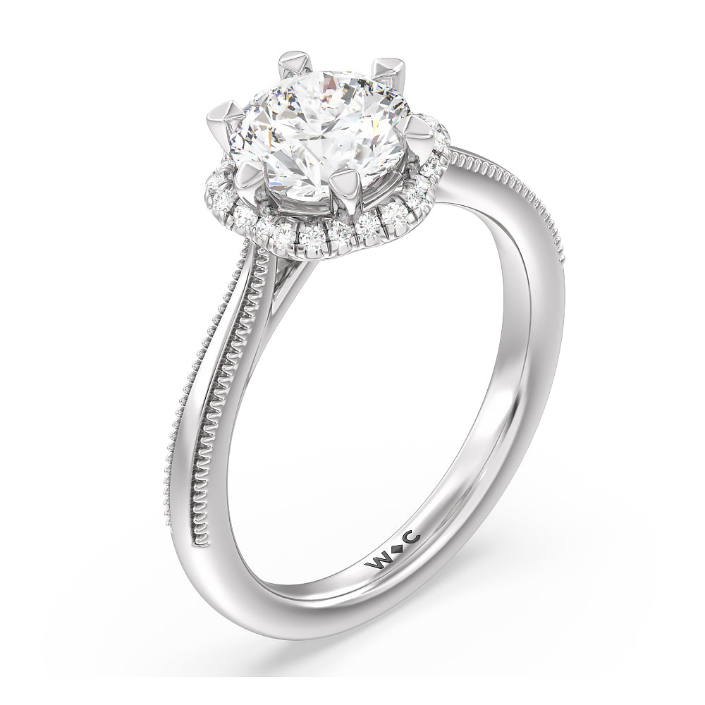 Floral Halo Cathedral Engagement Ring with Round Cut Diamond in 14KT Platinum view 3
