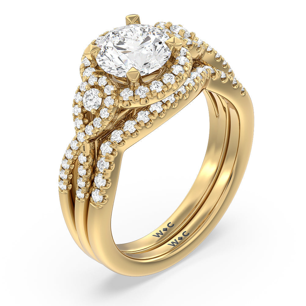 Elegant Halo Side Stone Accent Engagement Ring with Oval Cut Diamond in 14KT Yellow Gold view 4
