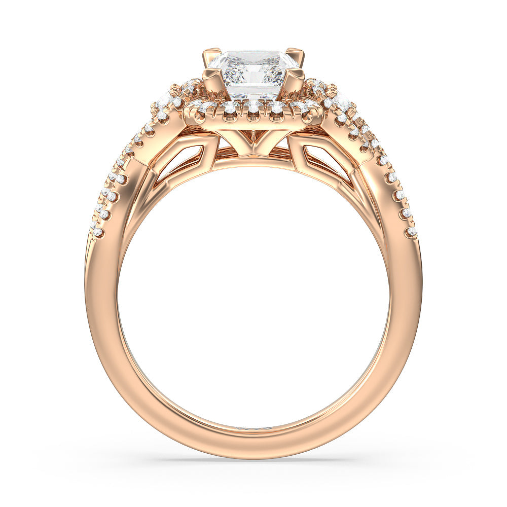 Elegant Halo Side Stone Accent Engagement Ring with Radiant Cut Diamond in 14KT Rose Gold view 2

