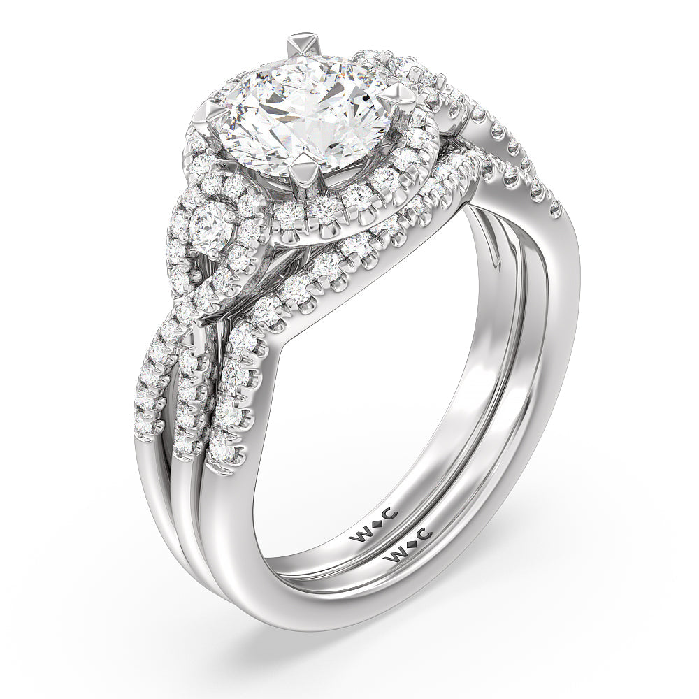 Elegant Halo Side Stone Accent Engagement Ring with Radiant Cut Diamond in 14KT Platinum view 4
