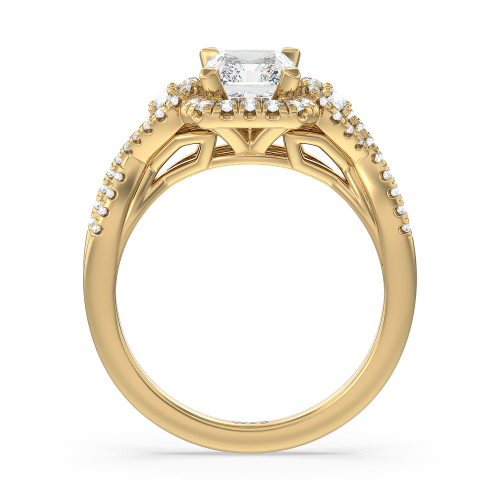 Elegant Halo Side Stone Accent Engagement Ring with Radiant Cut Diamond in 14KT Yellow Gold view 2
