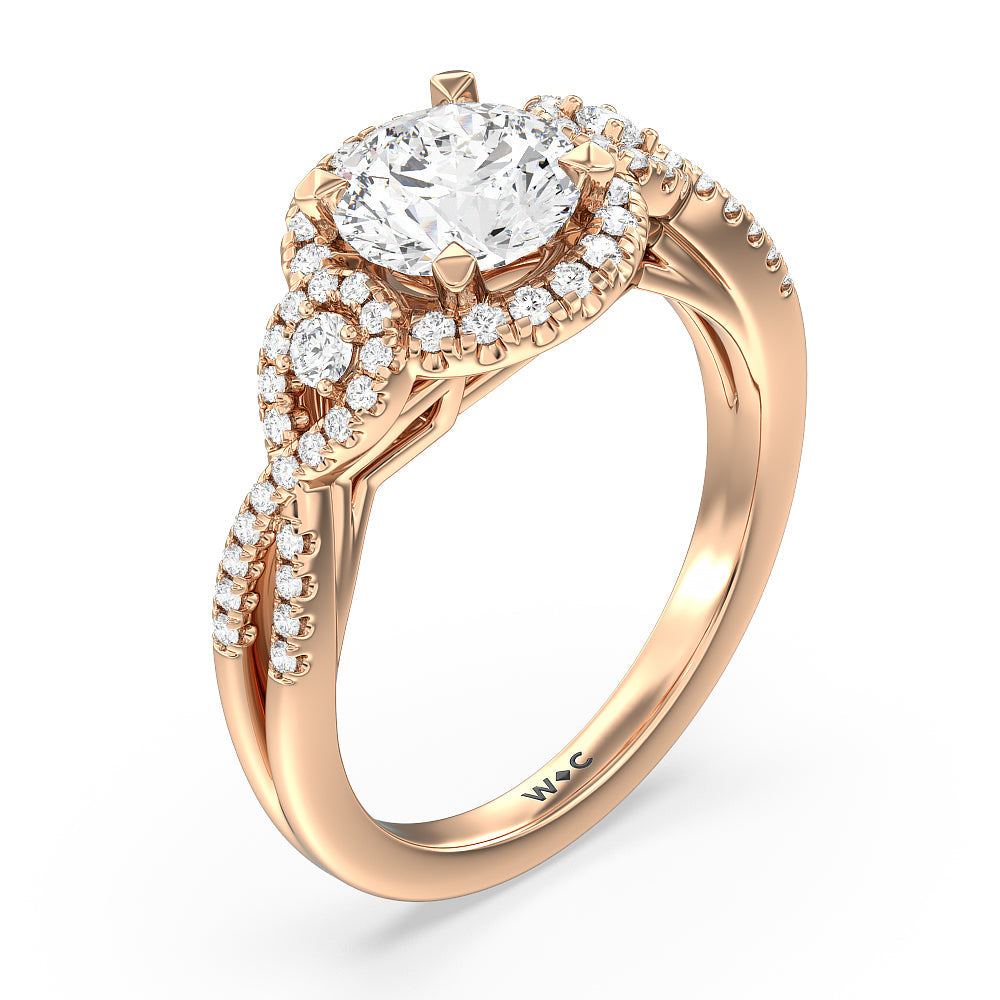 Elegant Halo Side Stone Accent Engagement Ring with Round Cut Diamond in 14KT Rose Gold view 3
