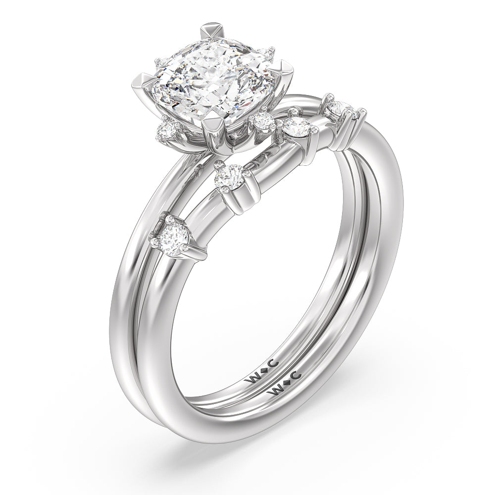 Cushion Cut Star Halo Solitaire Engagement Ring with Lab Grown Diamond in 14KT Platinum view 4
