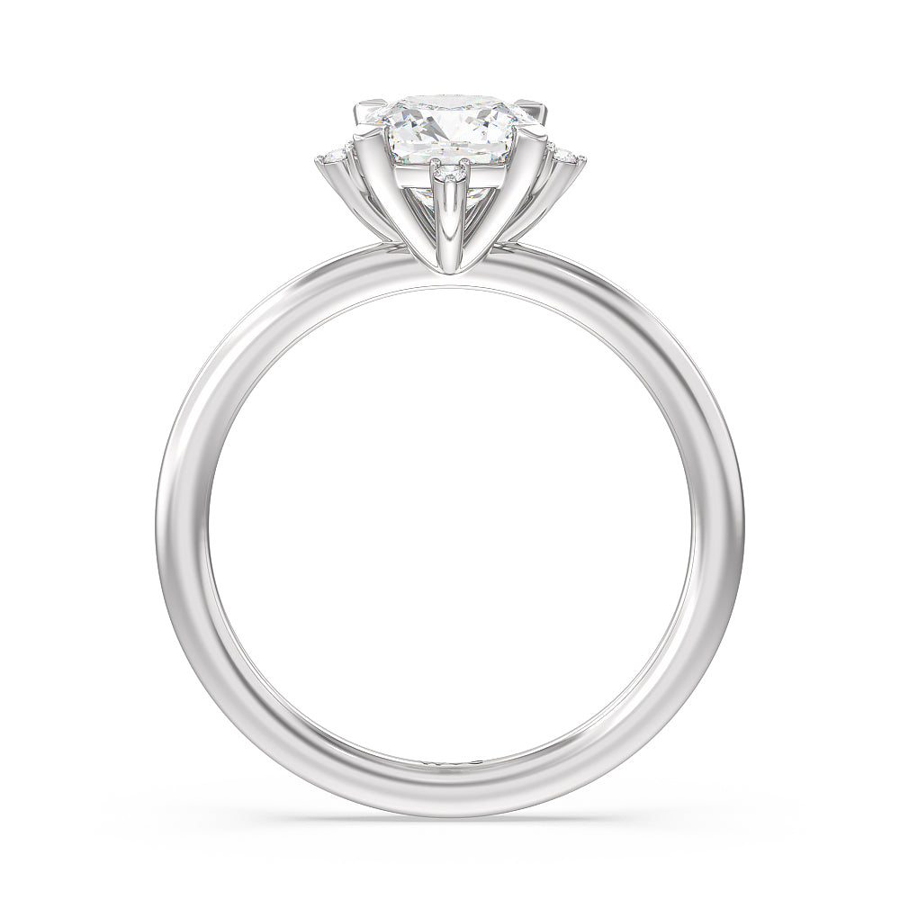 Cushion Cut Star Halo Solitaire Engagement Ring with Lab Grown Diamond in 14KT Platinum view 2
