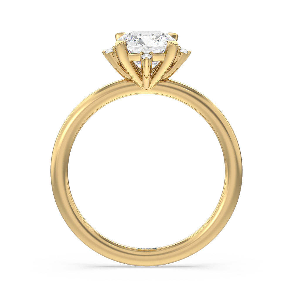 Cushion Cut Star Halo Solitaire Engagement Ring with Lab Grown Diamond in 14KT Yellow Gold view 2

