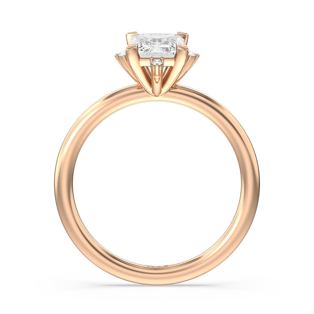 Emerald Cut Star Halo Solitaire Engagement Ring with Lab Grown Diamond in 14KT Rose Gold view 2
