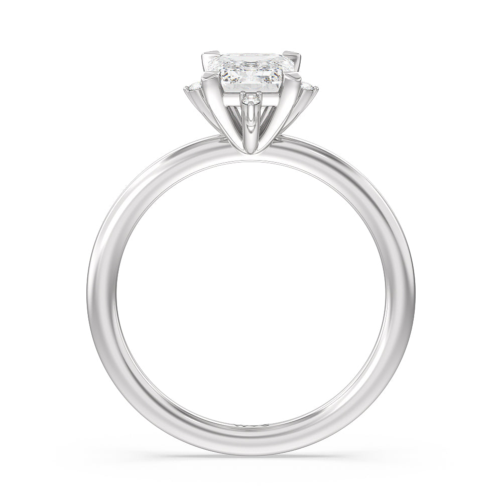 Emerald Cut Star Halo Solitaire Engagement Ring with Lab Grown Diamond in 14KT Platinum view 2
