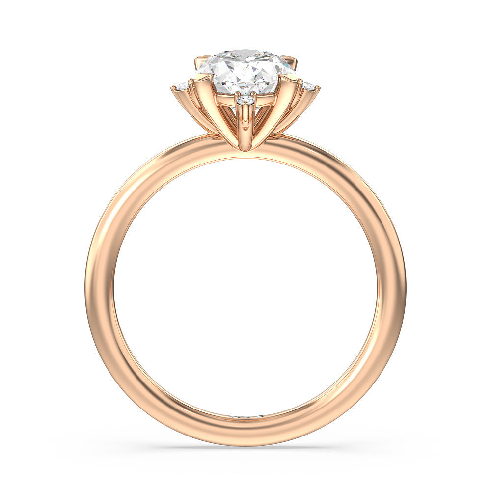 Oval Cut Star Halo Solitaire Engagement Ring with Lab Grown Diamond in 14KT Rose Gold view 2
