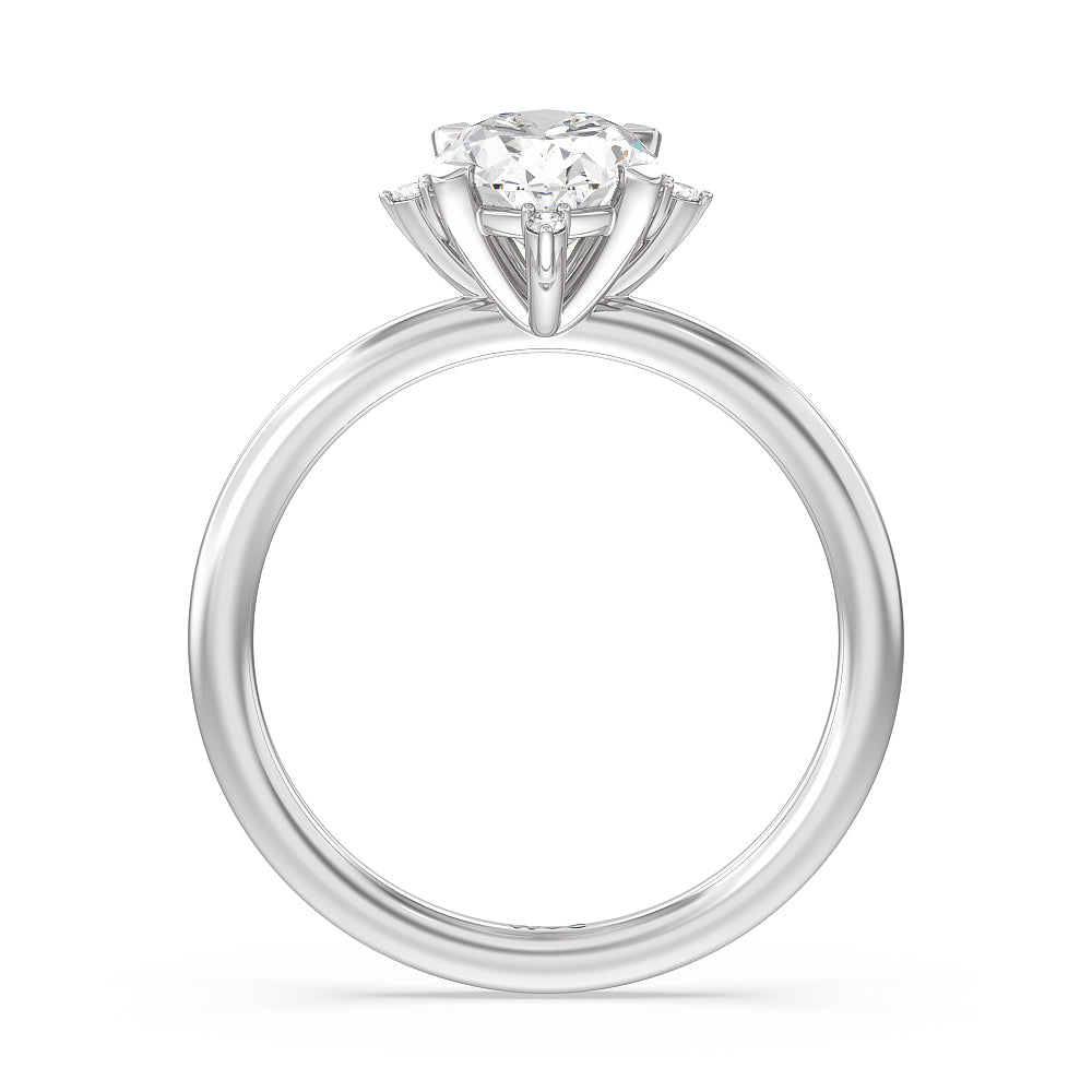 Oval Cut Star Halo Solitaire Engagement Ring with Lab Grown Diamond in 14KT Platinum view 2
