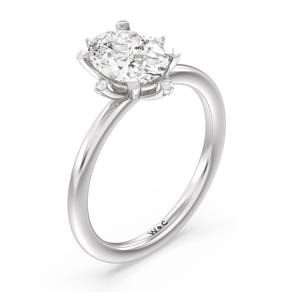 Oval Cut Star Halo Solitaire Engagement Ring with Lab Grown Diamond in 14KT Platinum view 3

