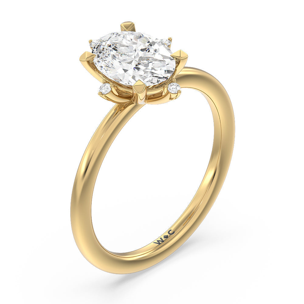 Oval Cut Star Halo Solitaire Engagement Ring with Lab Grown Diamond in 14KT Yellow Gold view 3
