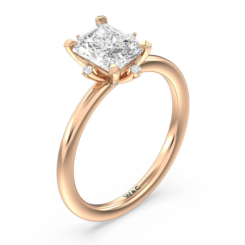 Radiant Cut Star Halo Solitaire Engagement Ring with Lab Grown Diamond in 14KT Rose Gold view 3
