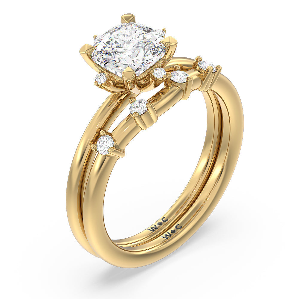 Radiant Cut Star Halo Solitaire Engagement Ring with Lab Grown Diamond in 14KT Yellow Gold view 4
