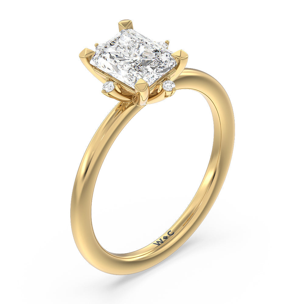 Radiant Cut Star Halo Solitaire Engagement Ring with Lab Grown Diamond in 14KT Yellow Gold view 3
