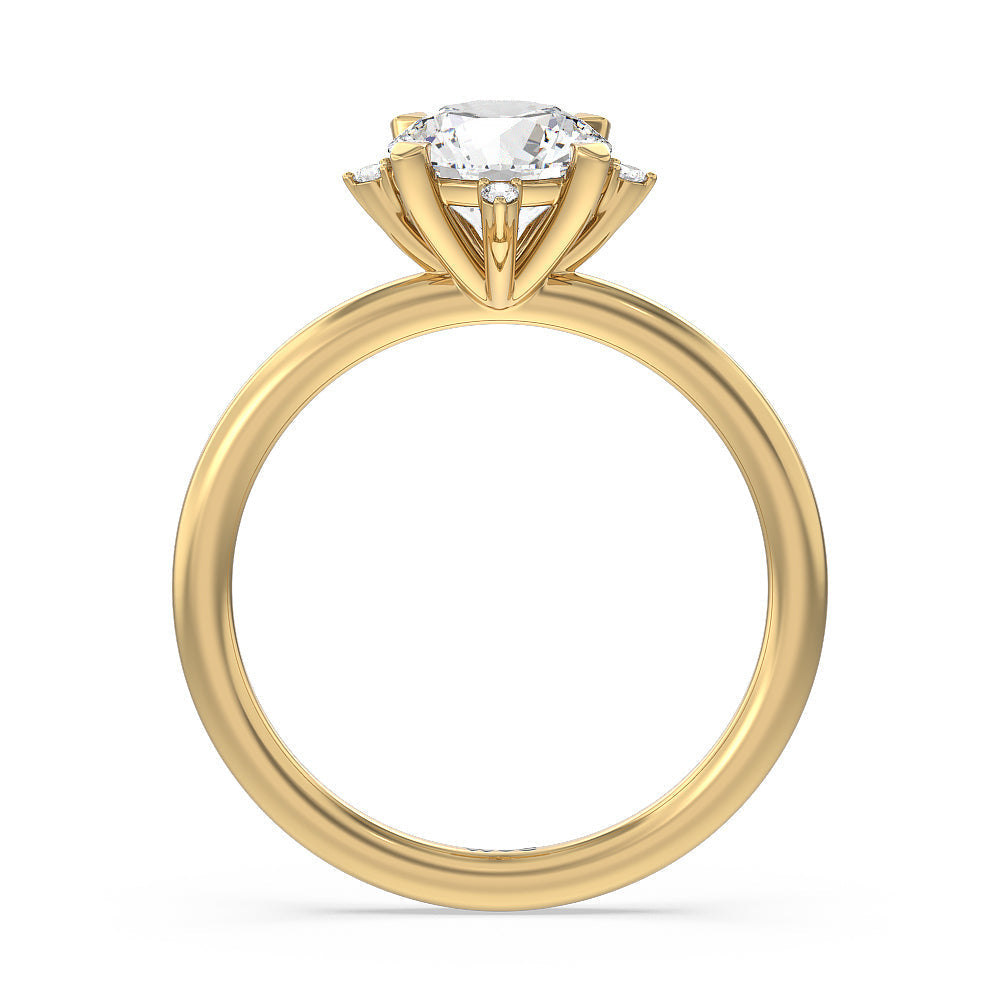 Round Cut Star Halo Solitaire Engagement Ring with Lab Grown Diamond in 14KT Yellow Gold view 2
