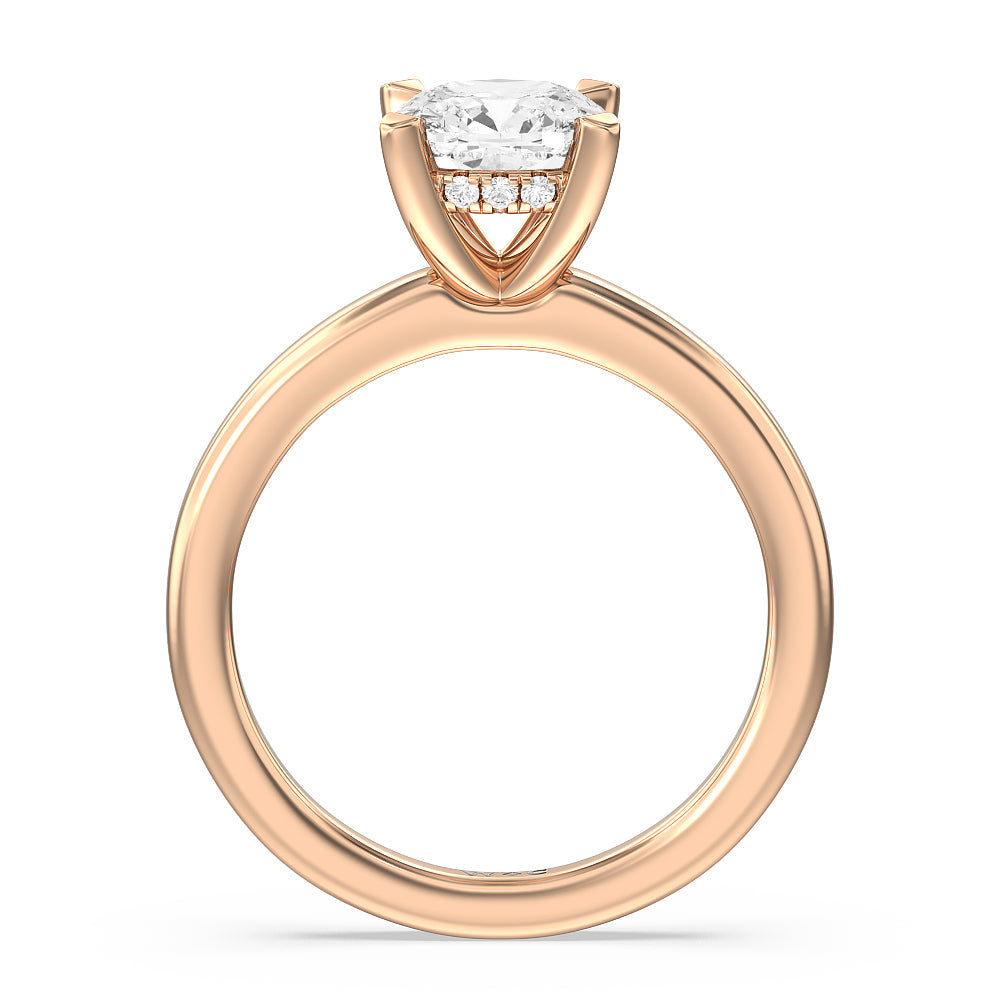 Solitaire Classic Hidden Halo Engagement Ring with Cushion Cut Diamond in 14KT Rose Gold view 2
