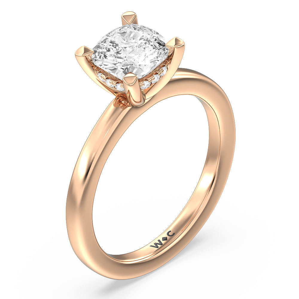 Solitaire Classic Hidden Halo Engagement Ring with Cushion Cut Diamond in 14KT Rose Gold view 3
