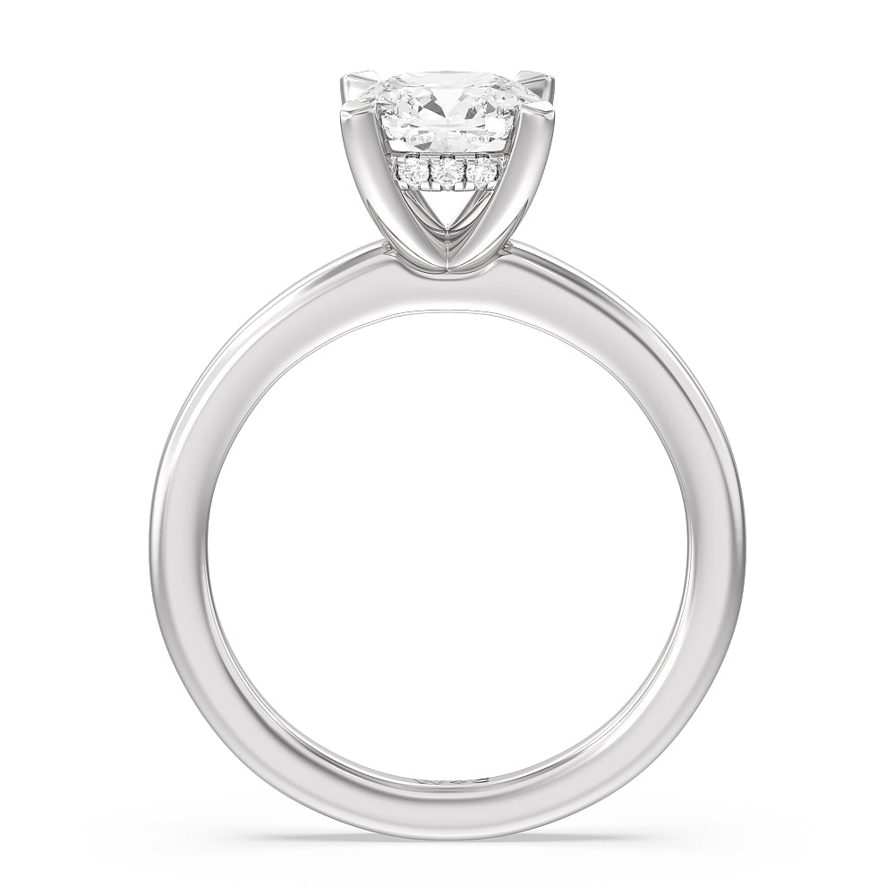 Solitaire Classic Hidden Halo Engagement Ring with Cushion Cut Diamond in 14KT Platinum view 2
