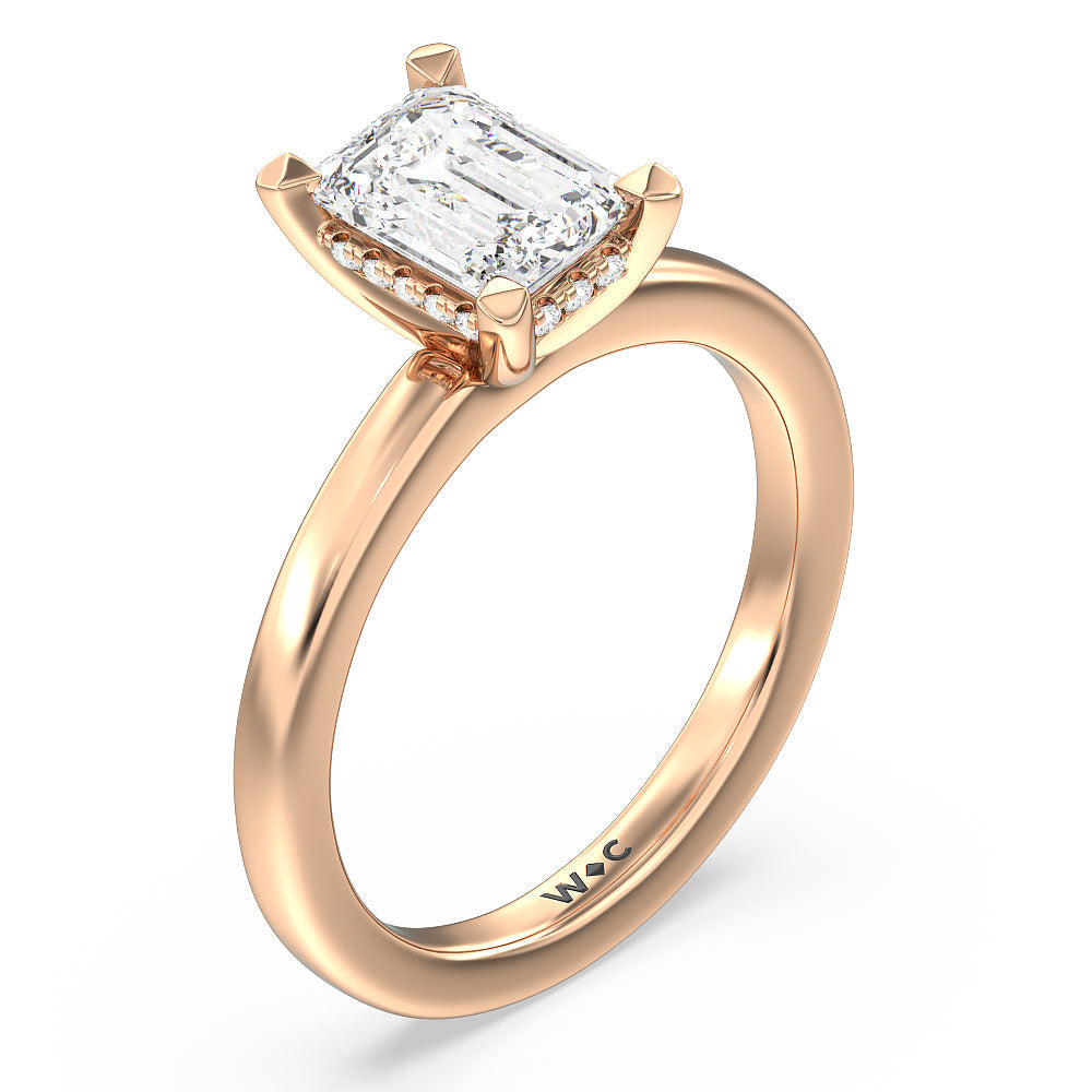Solitaire Classic Hidden Halo Engagement Ring with Emerald Cut Diamond in 14KT Rose Gold view 3
