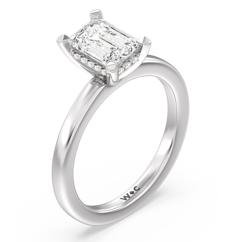 Solitaire Classic Hidden Halo Engagement Ring with Emerald Cut Diamond in 14KT Platinum view 3
