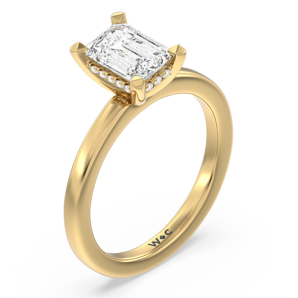 Solitaire Classic Hidden Halo Engagement Ring with Emerald Cut Diamond in 14KT Yellow Gold view 3
