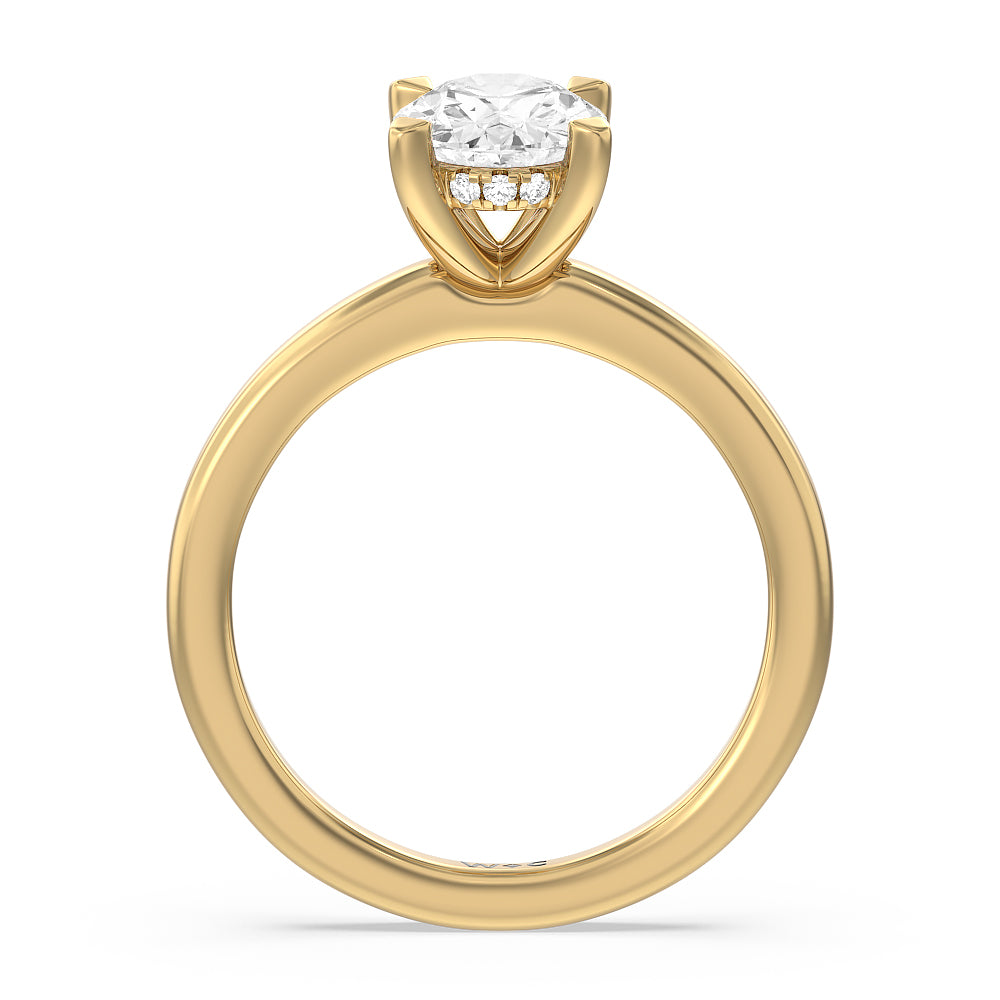 Solitaire Classic Hidden Halo Engagement Ring with Oval Cut Diamond in 14KT Yellow Gold view 2

