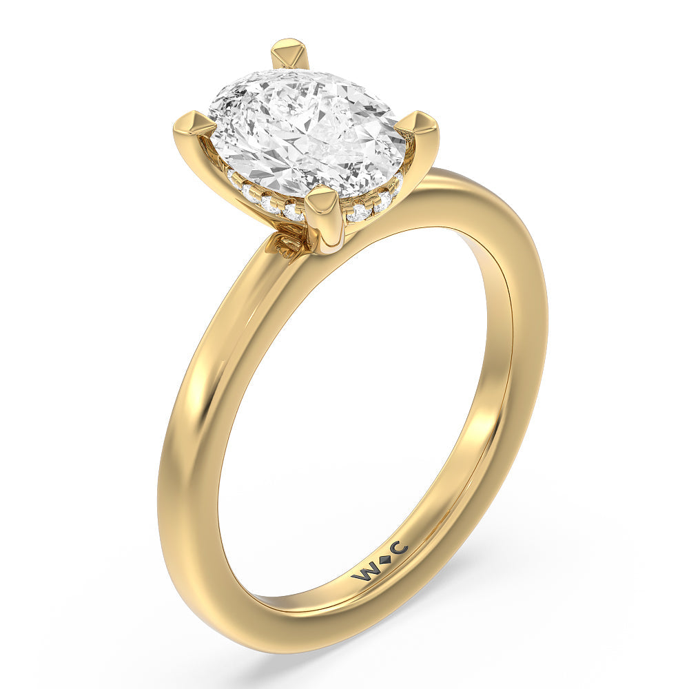 Solitaire Classic Hidden Halo Engagement Ring with Oval Cut Diamond in 14KT Yellow Gold view 3
