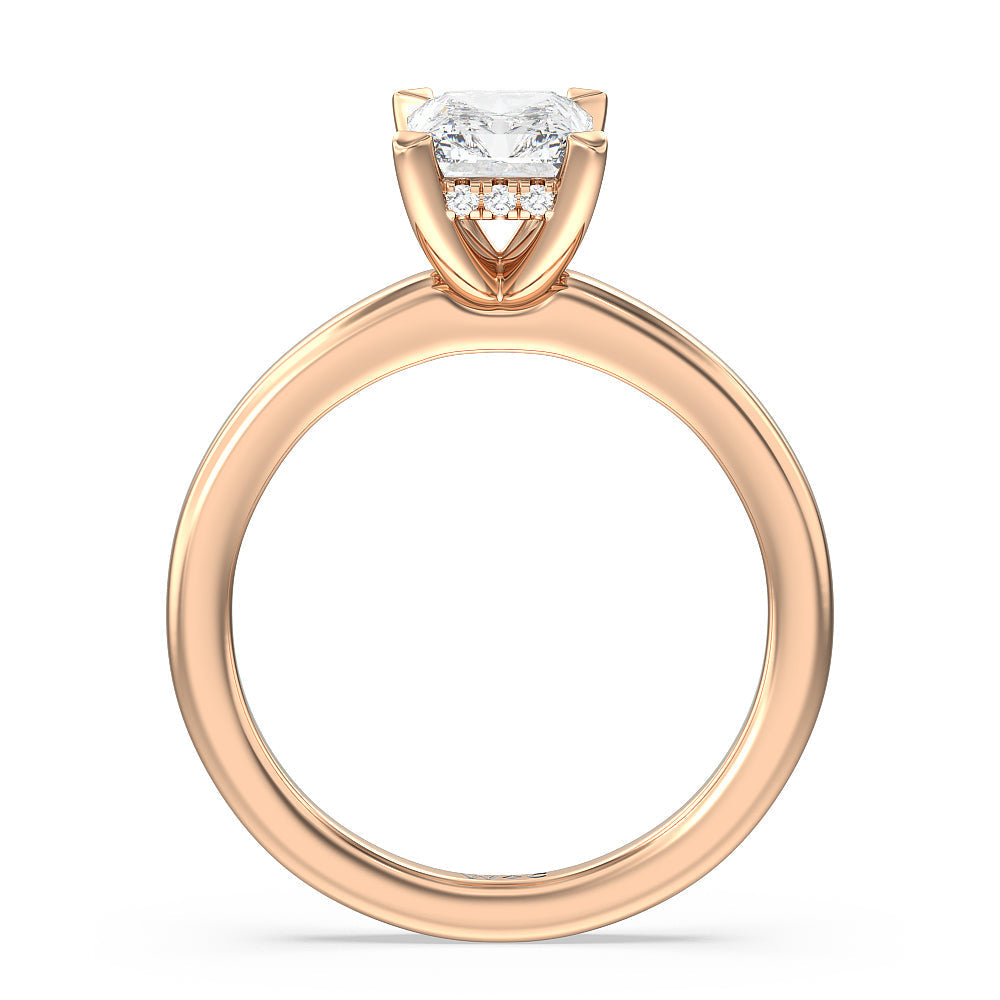 Solitaire Classic Hidden Halo Engagement Ring with Radiant Cut Diamond in 14KT Rose Gold view 2

