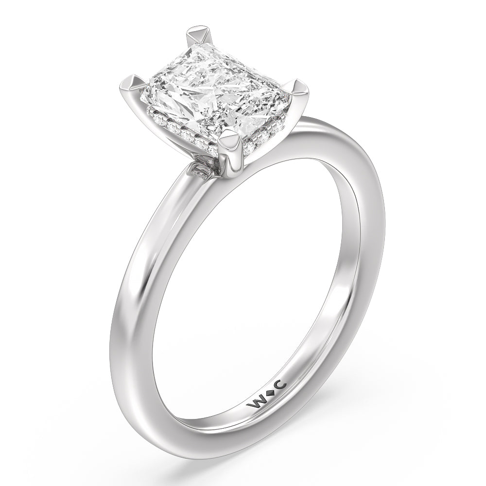 Solitaire Classic Hidden Halo Engagement Ring with Radiant Cut Diamond in 14KT Platinum view 3
