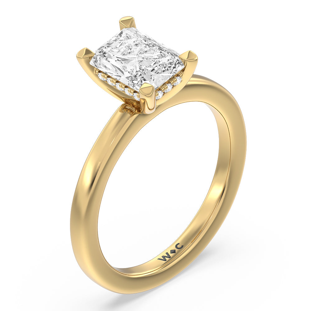 Solitaire Classic Hidden Halo Engagement Ring with Radiant Cut Diamond in 14KT Yellow Gold view 3
