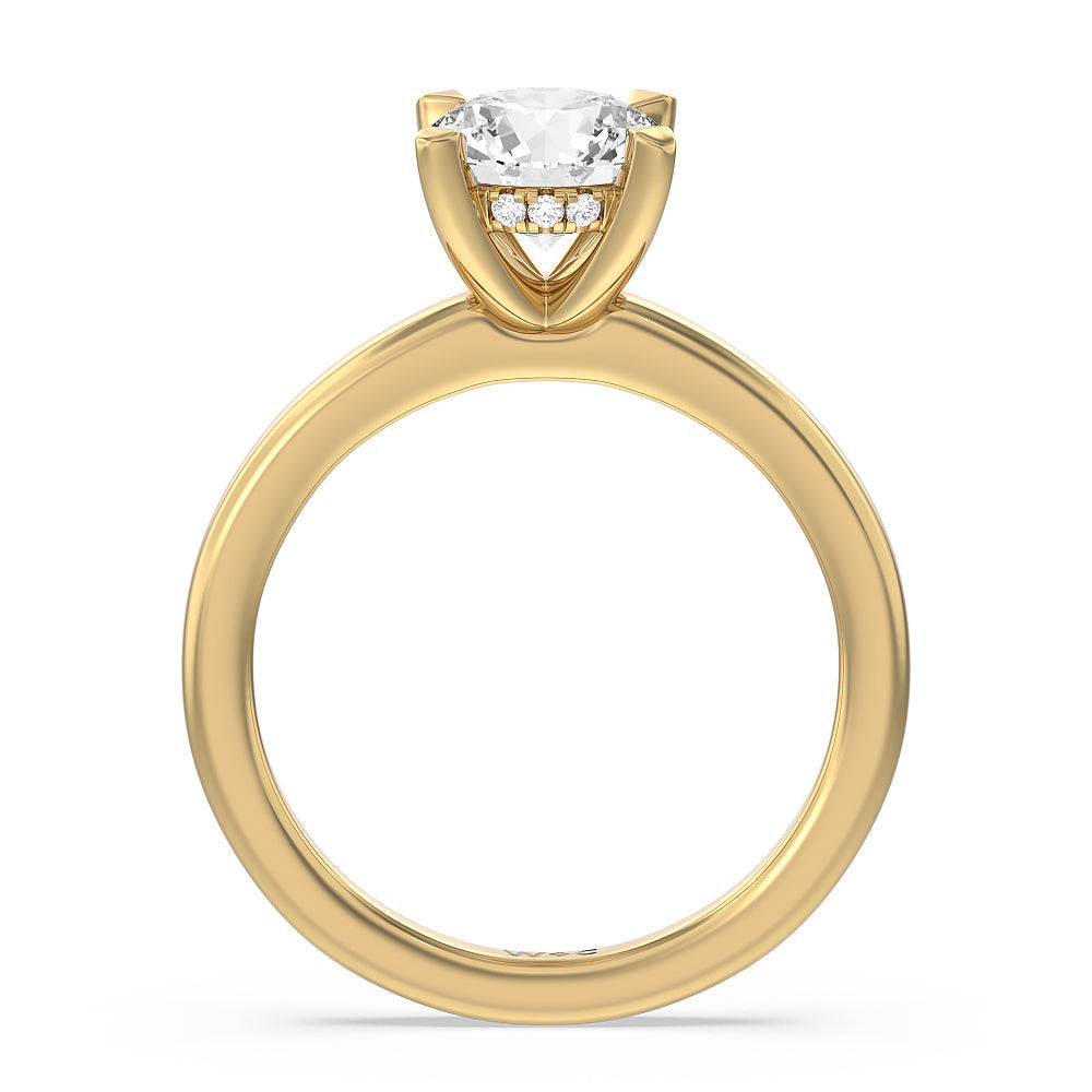 Solitaire Classic Hidden Halo Engagement Ring with Round Cut Diamond in 14KT Yellow Gold view 2
