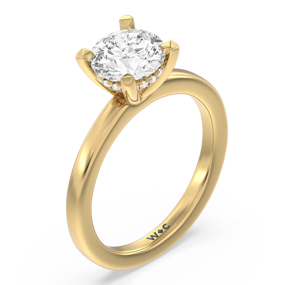 Solitaire Classic Hidden Halo Engagement Ring with Round Cut Diamond in 14KT Yellow Gold view 3
