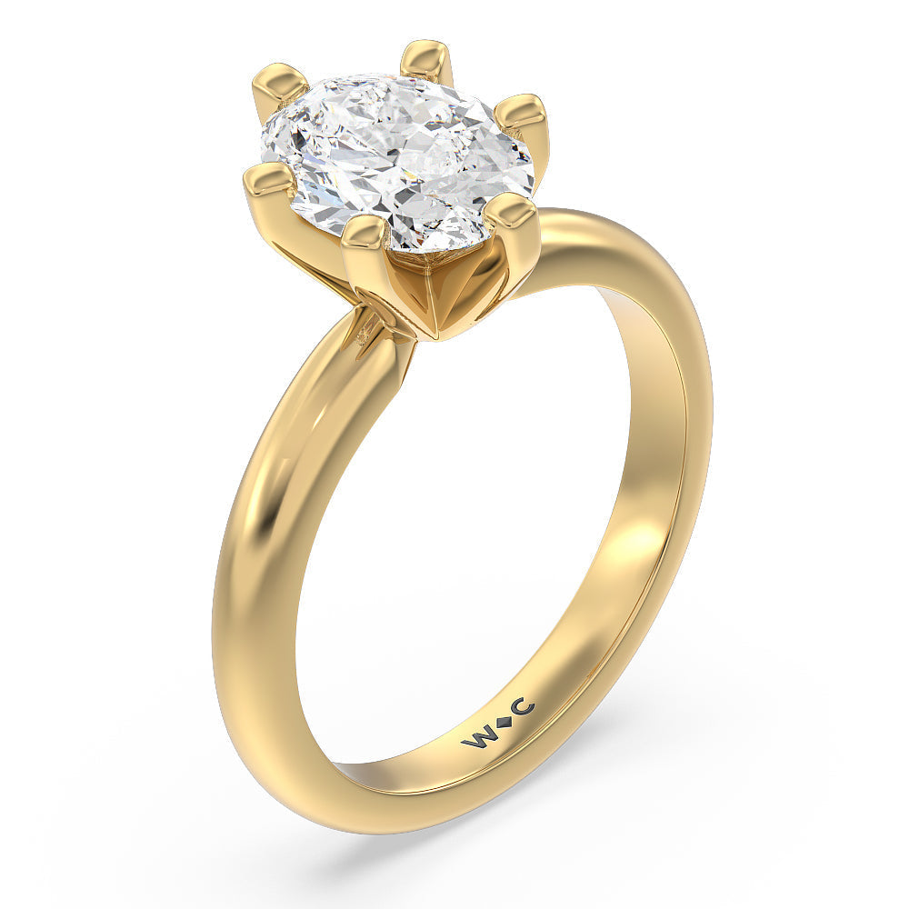 Oval Cut Medi Classic Six Prong Solitaire Diamond Engagement Ring with Lab Grown Diamond in 14KT Yellow Gold view 3
