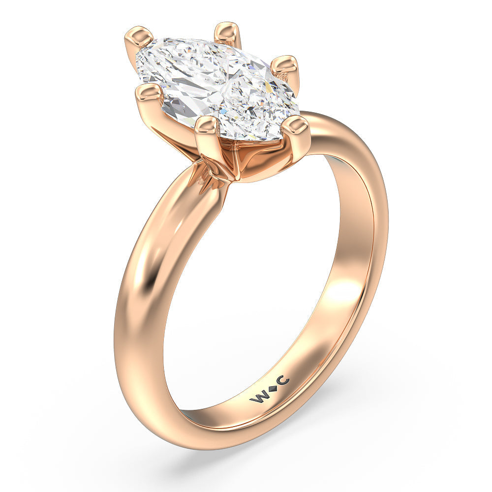 Maxi Classic Six Prong Solitaire Diamond Engagement Ring with Marquise Cut Diamond in 14KT Rose Gold view 3
