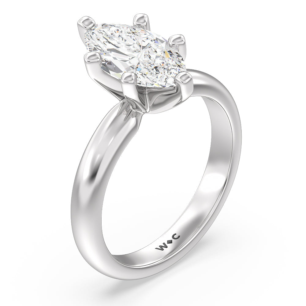 Maxi Classic Six Prong Solitaire Diamond Engagement Ring with Marquise Cut Diamond in 14KT Platinum view 3
