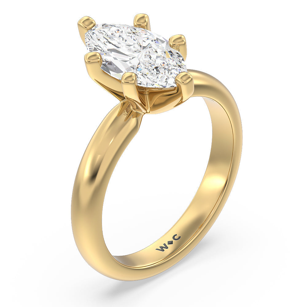 Maxi Classic Six Prong Solitaire Diamond Engagement Ring with Marquise Cut Diamond in 14KT Yellow Gold view 3
