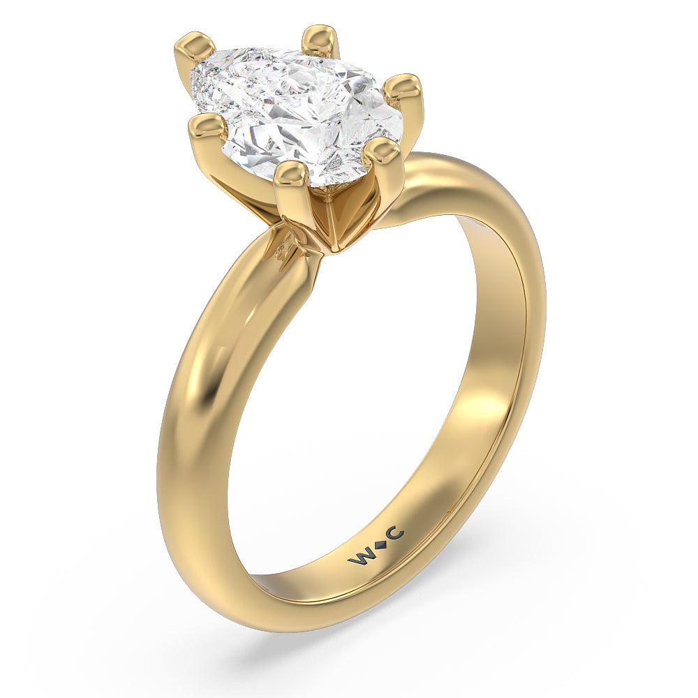 Maxi Classic Six Prong Solitaire Diamond Engagement Ring with Pear Cut Diamond in 14KT Yellow Gold view 3
