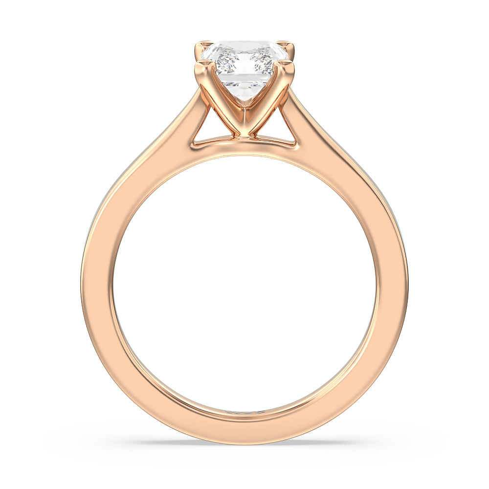 Medi Sleek Cathedral Solitaire Engagement Ring with Radiant Cut Diamond in 14KT Rose Gold view 2
