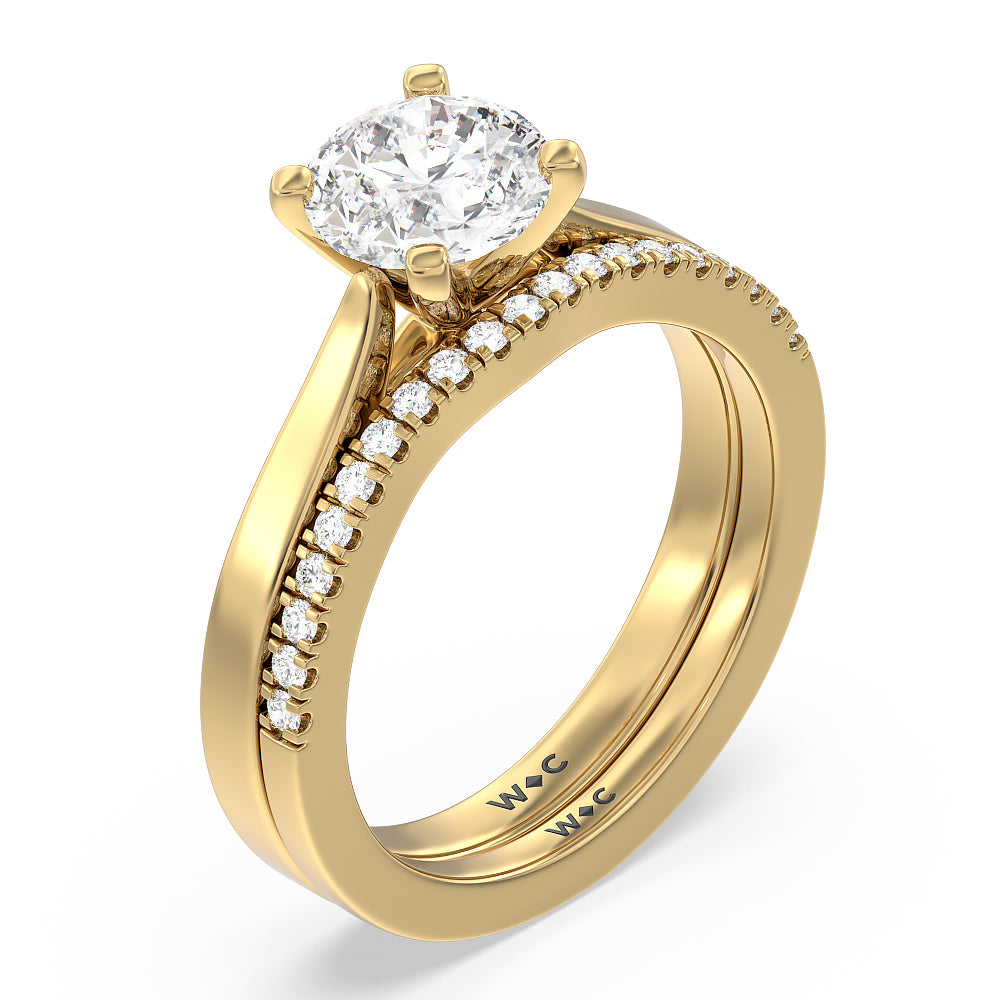 Medi Sleek Cathedral Solitaire Engagement Ring with Round Cut Diamond in 14KT Yellow Gold view 4
