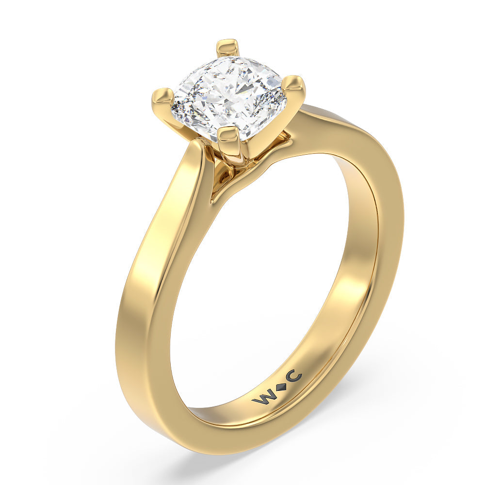 Maxi Sleek Cathedral Solitaire Engagement Ring with Cushion Cut Diamond in 14KT Yellow Gold view 3
