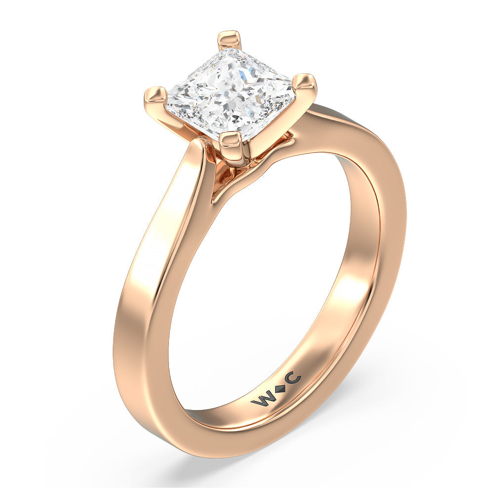 Maxi Sleek Cathedral Solitaire Engagement Ring with Princess Cut Diamond in 14KT Rose Gold view 3

