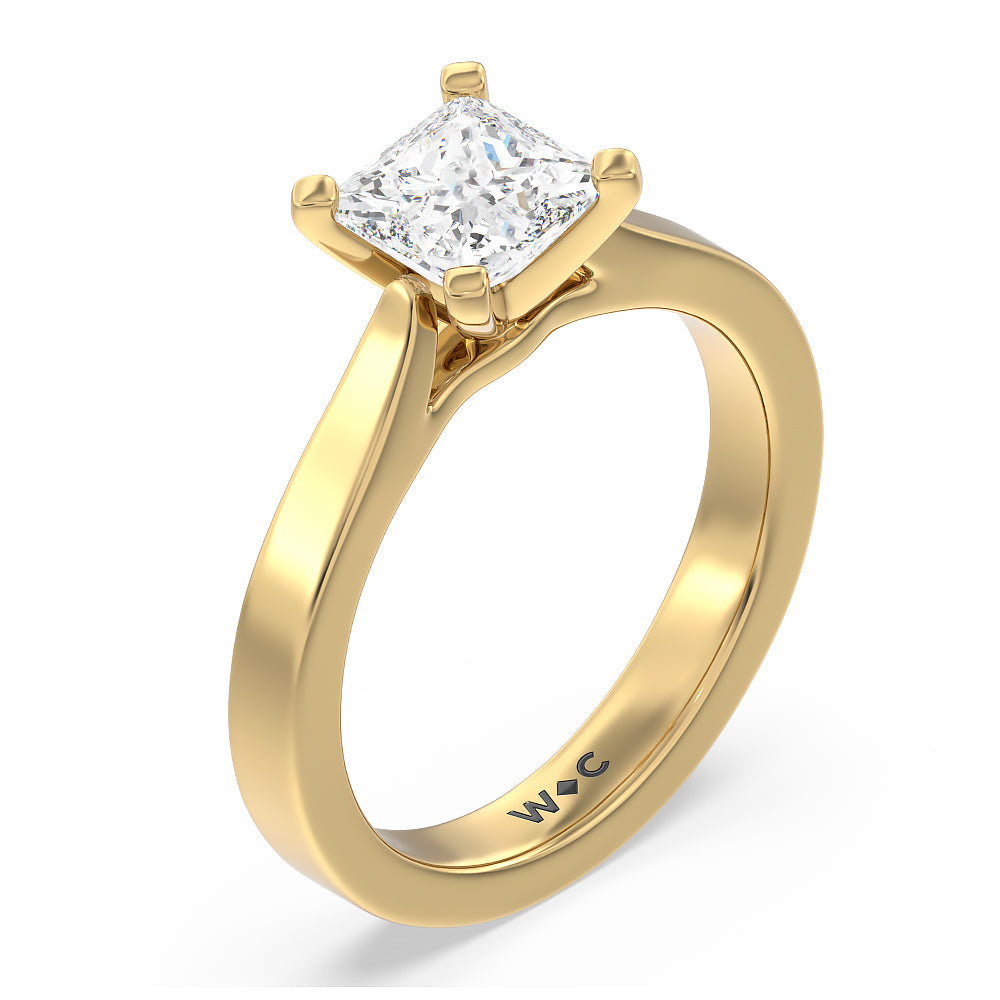 Maxi Sleek Cathedral Solitaire Engagement Ring with Princess Cut Diamond in 14KT Yellow Gold view 3
