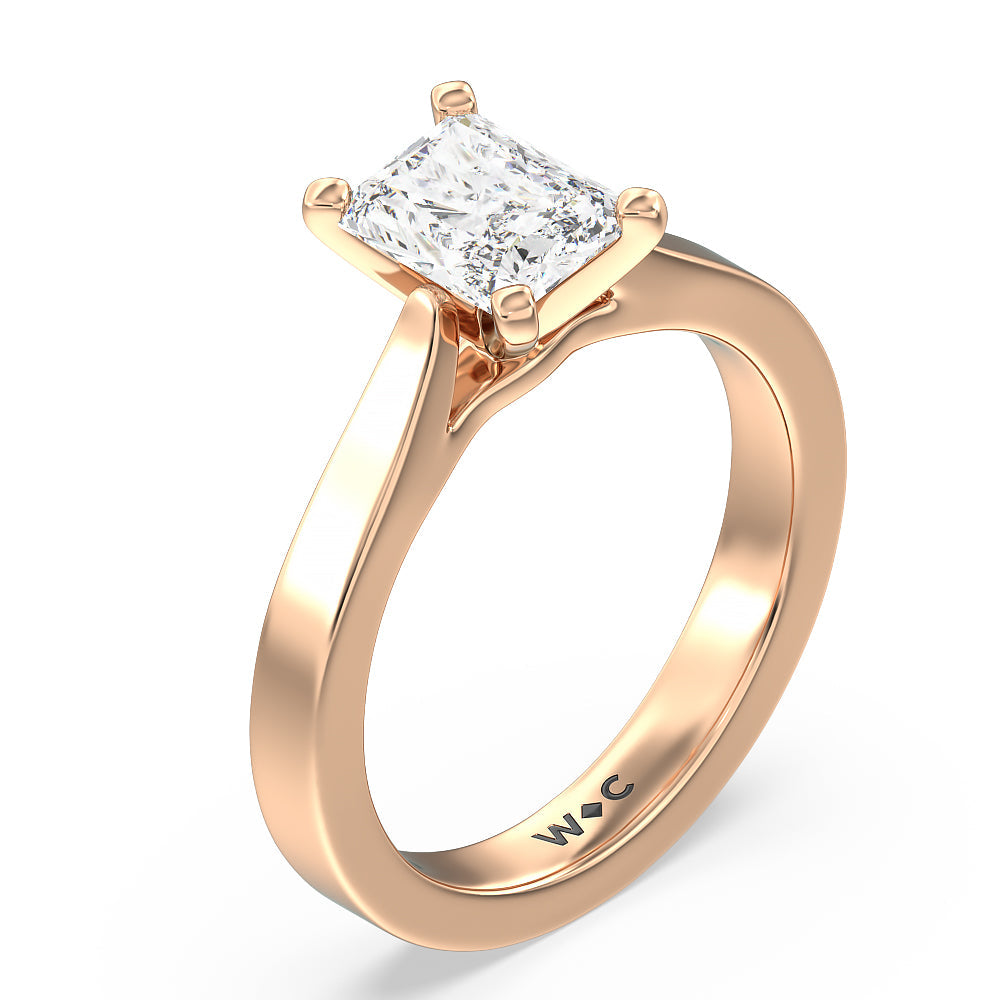 Maxi Sleek Cathedral Solitaire Engagement Ring with Radiant Cut Diamond in 14KT Rose Gold view 3
