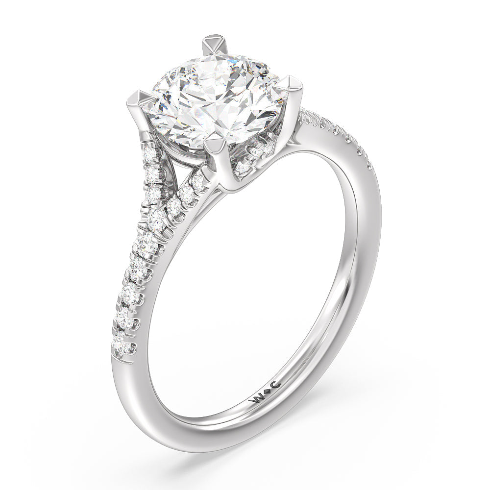 Studded Cathedral Split Shank Engagement Ring with Round Cut Diamond in 14KT Platinum view 3
