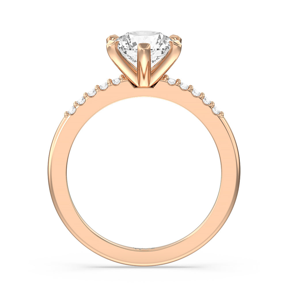 Traditional Pave 6 Prong Diamond Engagement Ring with Round Cut Diamond in 14KT Rose Gold view 2
