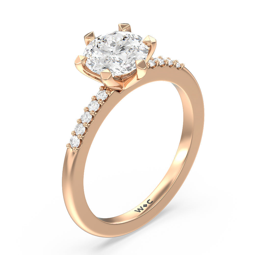 Traditional Pave 6 Prong Diamond Engagement Ring with Round Cut Diamond in 14KT Rose Gold view 3
