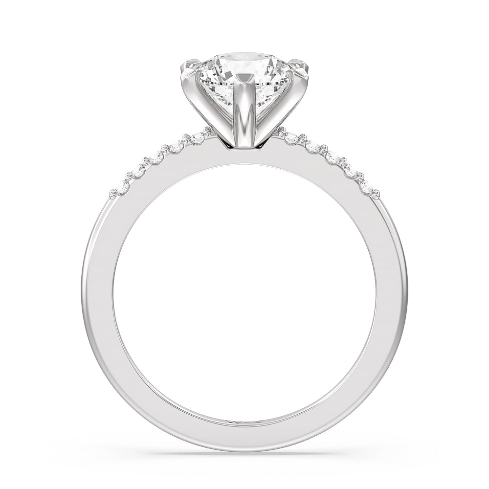 Traditional Pave 6 Prong Diamond Engagement Ring with Round Cut Diamond in 14KT Platinum view 2
